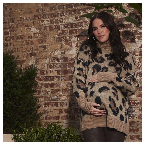 Motherhood Maternity Leopard Print Cowl Neck Sweater - Tan and Black - Picture 1 of 4